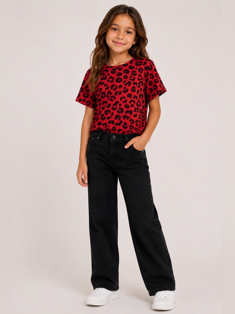 FOREVER 21 GIRLS CHEETAH PRINT T-SHIRT - RED/BLACK SIZE 5/6 (NEW WITH TAGS) A12